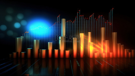 经济图表背景图片_金融和经济图表插图中显示的投资业务增长的 3D 渲染