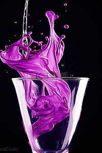 紫色液体从玻璃杯中倾泻而出