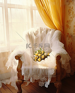 桌子散落背景图片_客厅的椅子上散落着蕾丝花环