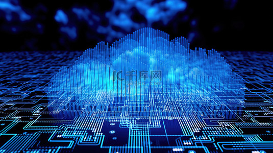 信息代码背景图片_注入云计算概念的二进制代码背景上蓝色云形状的 3D 渲染