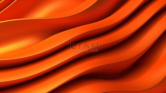 充满活力的抽象背景，具有橙色波浪和 3D 渲染的动态几何点