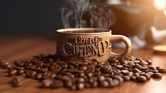 文字排版背景图片_排版报价与咖啡豆 3D 渲染早晨饮料设计