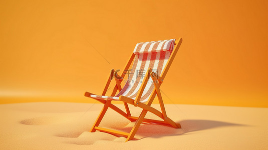 柔和橙色背景的沙滩椅的 3D 插图，非常适合夏季和度假主题