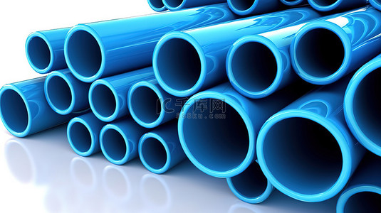 引流广告背景图片_白色背景隔离蓝色 PVC 管的 3d 插图