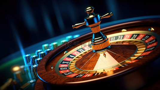 轮背景图片_3D 轮盘赌轮和老虎机让自己沉浸在在线赌场体验中，在蓝色背景下赢得大赢