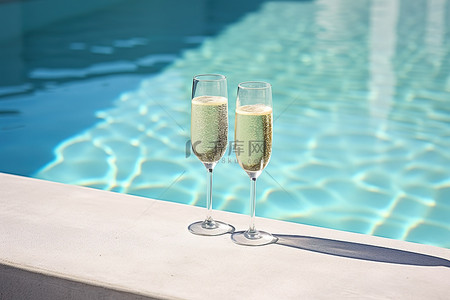 水池里的水背景图片_泳池里的香槟杯