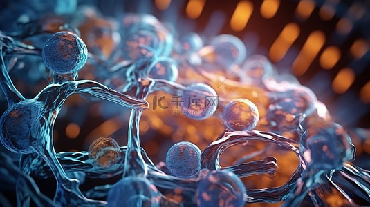 医学健康科学背景图片_通过科学研究和分子分析探索生命生物学和医学的细胞的微观视图 3D 插图