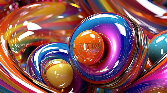模糊圆圈背景图片_螺旋路径上光滑球的抽象 3D 渲染
