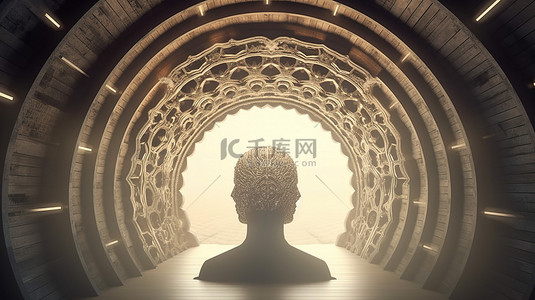 弘扬劳模精神海报背景图片_通往灵魂解放的通道头部隧道心灵和精神自由的 3D 渲染