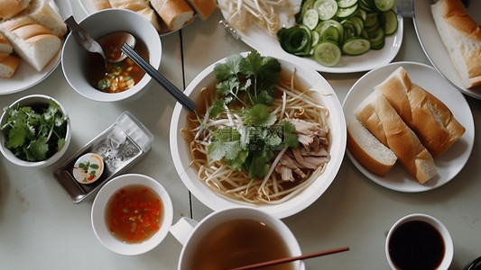 卡通扁平插画背景背景图片_食物东南亚美食餐饮背景