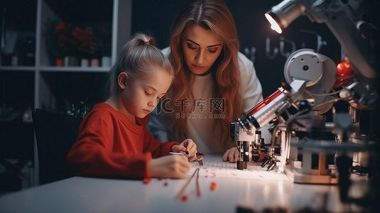 机器人教育背景图片_探索创意科技母女在机器人馆学习3D打印