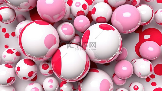 苍白背景上带有粉色和白色斑点的异想天开的 3d 球体