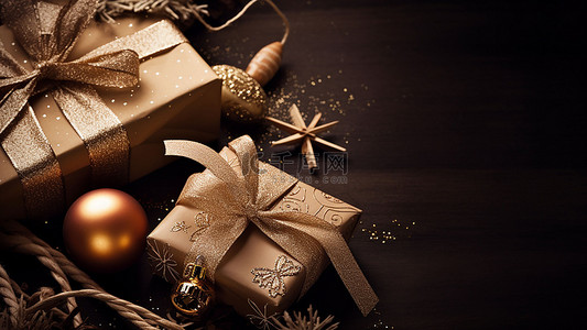 红色金色节日背景图片_圣诞节金色盒子