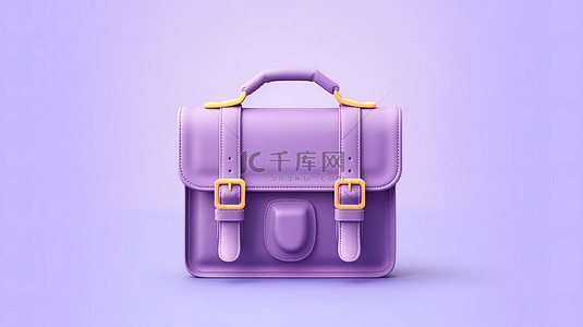 时尚可爱的紫色公文包或书包图标，以最小的卡通风格 3D 渲染代表学习和教育