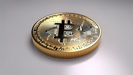 白色背景上带有加密货币符号的比特币金币的 3D 渲染
