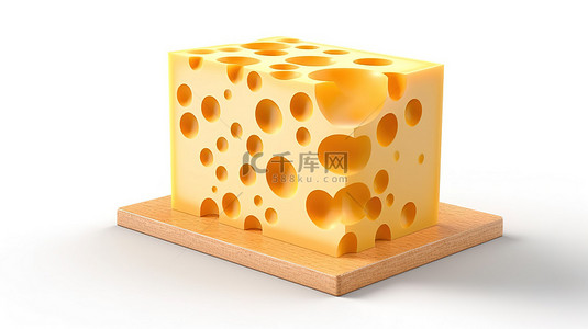 切达奶酪背景图片_白色背景上孤立奶酪的 3d 插图