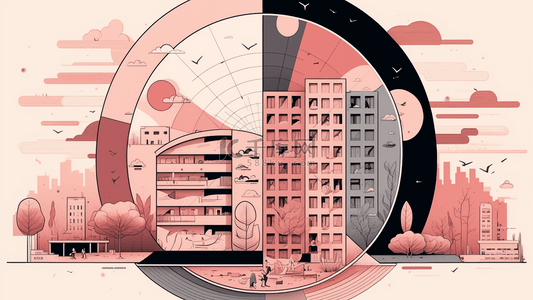 一个系列的背景图片_城市建筑扁平风格粉色系列背景