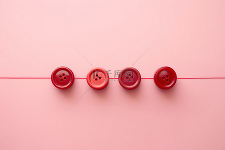 红色缝制纽扣纽扣和棉线线轴