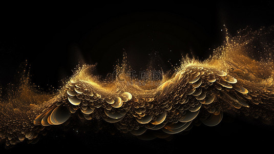 在抽象的 3d 渲染背景中流动的金色粒子
