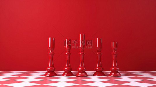 平安夜设计背景图片_3D 渲染的圣诞烛台架位于平坦的实心红色房间中