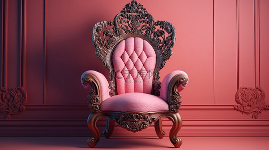 以 3D 呈现的粉红色调复古华丽椅子