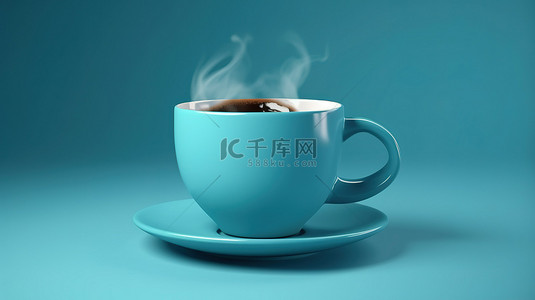 蓝色背景下 3d 渲染的咖啡杯插图