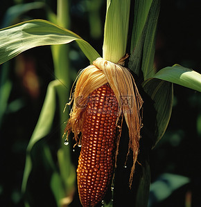 玉米须的玉米背景图片_玉米有长长的棕色茎和叶子