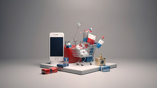 俄罗斯的在线购物是社交媒体和网站的迷人 3D 渲染