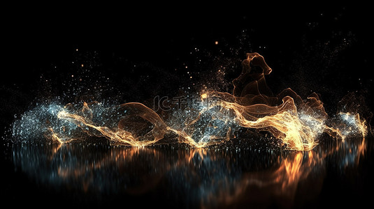 充满活力的粒子流，具有令人惊叹的照明效果 3D 插图