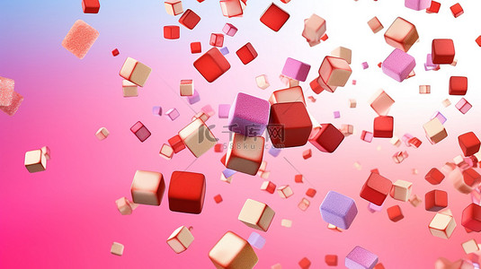 立方体色块背景图片_充满活力的立方体在洋红色的天空中翱翔，这是 3D 数字抽象艺术品