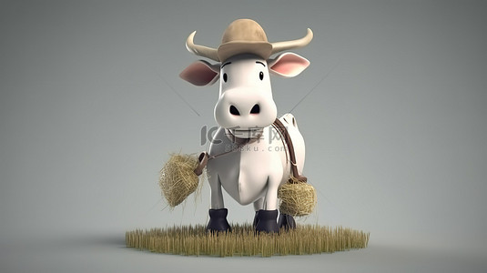 卡通小牛牛背景图片_农业公牛 农业动物的有趣 3D 插图
