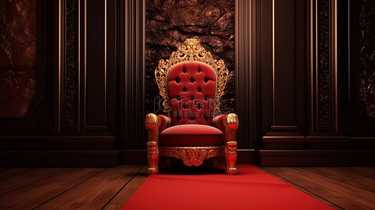 皇室背景图片_3d 豪华红色皇家椅子装饰着红地毯，非常适合皇室和贵宾