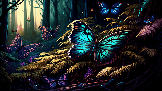 蝴蝶森林植被卡通背景