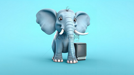 异想天开的 3D 大象，行李箱里有电视