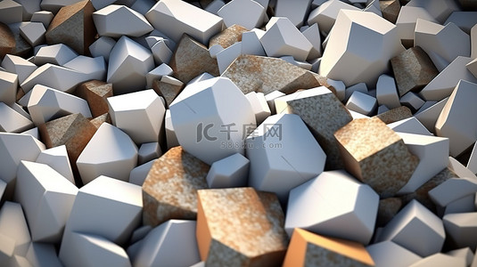 不规则形状混凝土石头的 3d 渲染