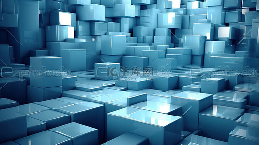 科技线条紫色背景图片_带有蓝色和浅色调 3D 渲染矩形的抽象背景