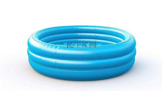 游泳池游泳背景图片_白色背景，带有儿童蓝色充气橡胶池的 3D 渲染