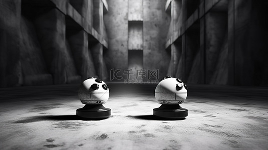 科技科技海报背景图片_游戏比赛中使用白色和黑色操纵杆的 3D 渲染混凝土背景