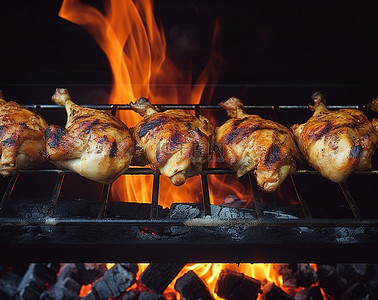 用火背景图片_在开放式烤架上用火烤鸡