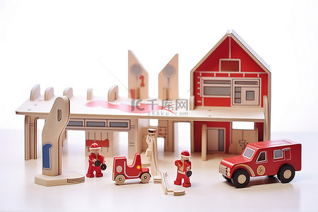 木制玩具消防站套装