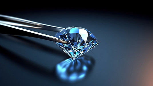 钻石背景图片_光滑背景上镊子夹住的孤立钻石的 3D 渲染图像