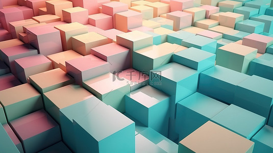 柔和色块背景图片_3d 渲染中的柔和色调正方形抽象