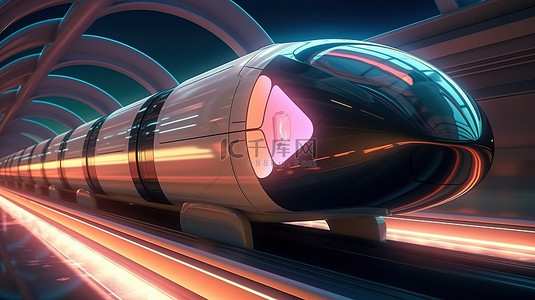暮光环境下的交通超级高铁概念的未来 3D 渲染