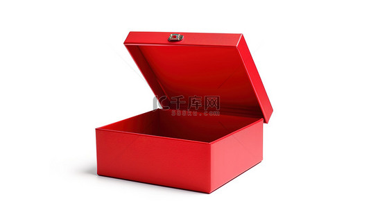 白色照片框背景图片_白色背景非 3D 渲染上空红色盒子的孤立照片
