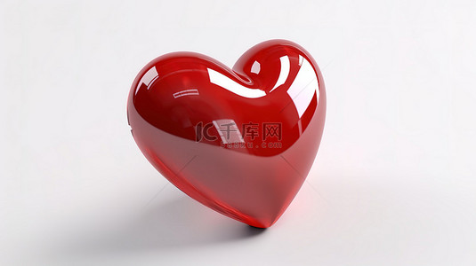 逼真的 3D 红心图标是白色背景上爱情的象征，非常适合网络和应用程序图标