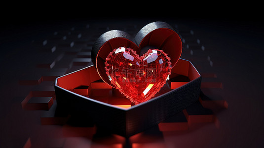 情人节爱心玫瑰背景背景图片_礼品盒中的心的 3d 渲染