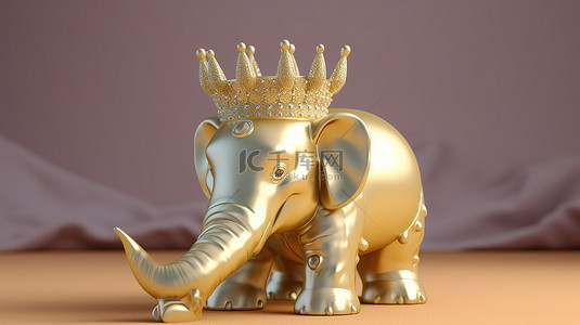 可爱婴儿背景背景图片_令人惊叹的 3d 渲染插图中的金冠玩具大象