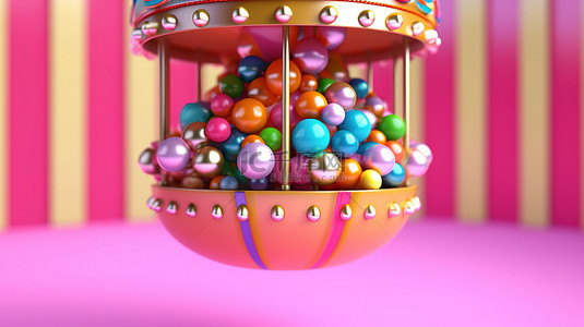 粉红色背景 3d 渲染上的彩色球旋转木马