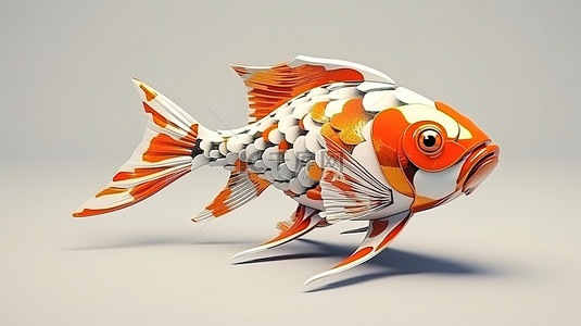 日本锦鲤背景图片_从侧面捕捉到的橙色和白色的充满活力的 3D 锦鲤