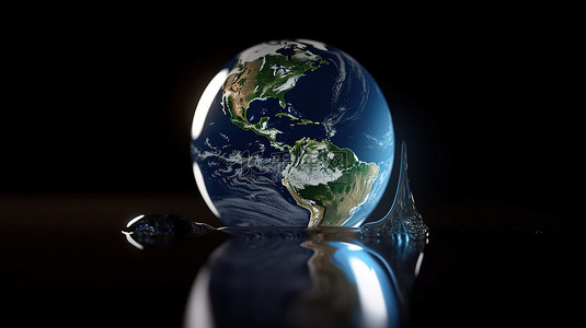 封装在水滴中的地球的 3D 渲染，以实现生态友好的意识形态